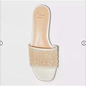 Cream Slide Sandals with pearl details/new without tags/sz8